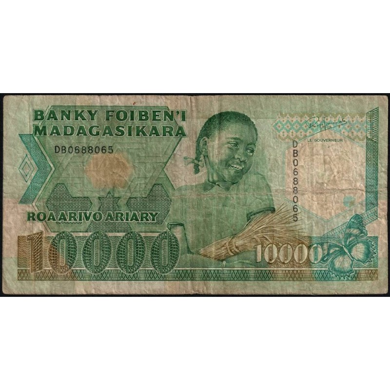 Madagascar - Pick 74b - 10'000 francs - 2'000 ariary - Série DB - 1992 - Etat : B