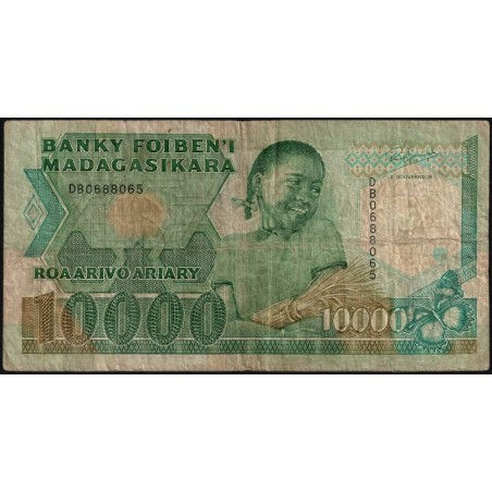 Madagascar - Pick 74b - 10'000 francs - 2'000 ariary - Série DB - 1992 - Etat : B