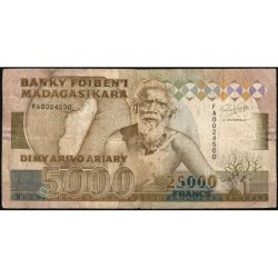 Madagascar - Pick 74Aa - 25'000 francs - 5'000 ariary - Série FA - 1993 - Etat : B