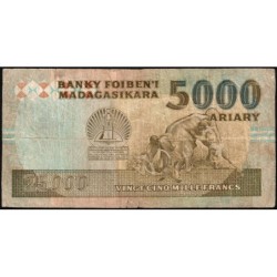 Madagascar - Pick 74Aa - 25'000 francs - 5'000 ariary - Série FA - 1993 - Etat : B