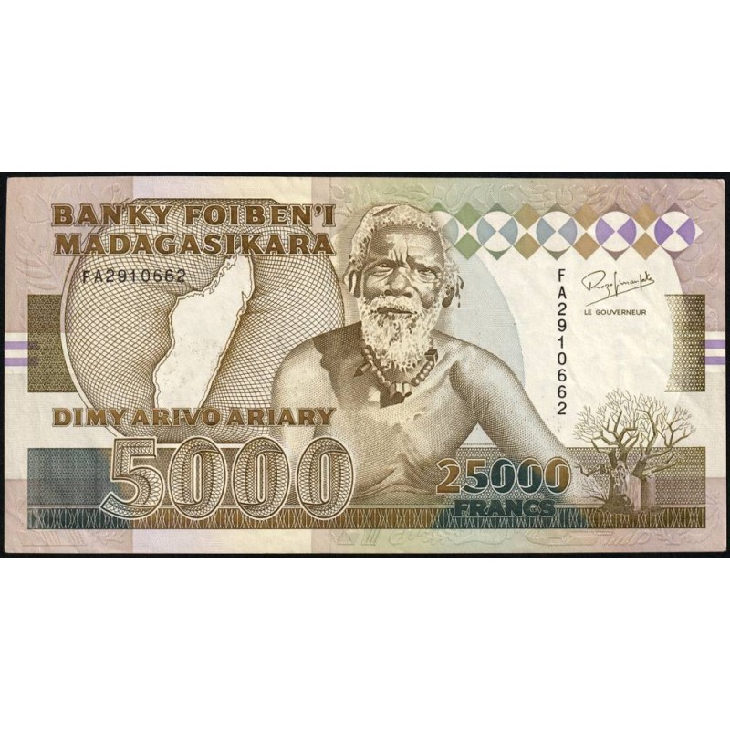 Madagascar - Pick 74Aa - 25'000 francs - 5'000 ariary - Série FB - 1993 - Etat : TTB