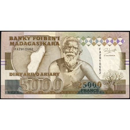 Madagascar - Pick 74Aa - 25'000 francs - 5'000 ariary - Série FB - 1993 - Etat : TTB