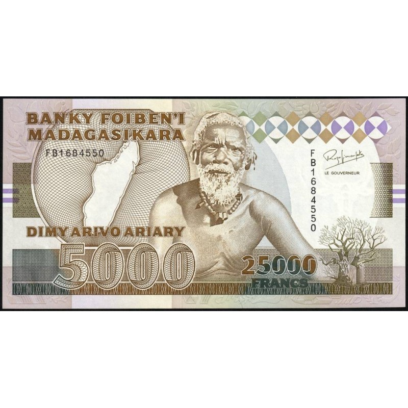 Madagascar - Pick 74Aa - 25'000 francs - 5'000 ariary - Série FB - 1993 - Etat : NEUF