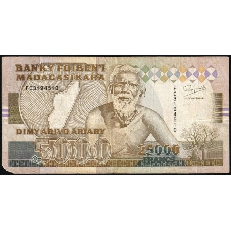 Madagascar - Pick 74Aa - 25'000 francs - 5'000 ariary - Série FC - 1993 - Etat : B-