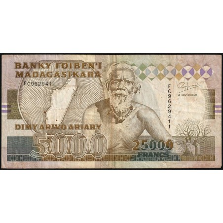 Madagascar - Pick 74Aa - 25'000 francs - 5'000 ariary - Série FC - 1993 - Etat : TB