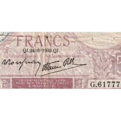 F 04-07 - 24/08/1939 - 5 francs - Violet modifié - Série G.61777 - Etat : TB-