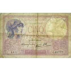 F 04-07 - 24/08/1939 - 5 francs - Violet modifié - Série G.61777 - Etat : TB-