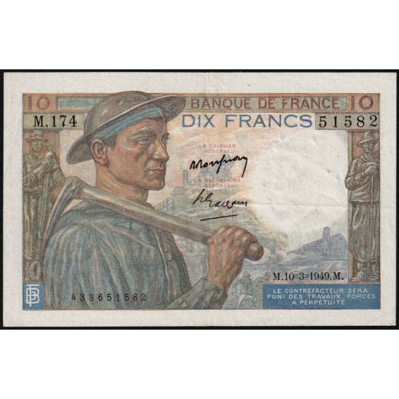 F 08-20 - 10/03/1949 - 10 francs - Mineur - Série M.174 - Etat : SUP