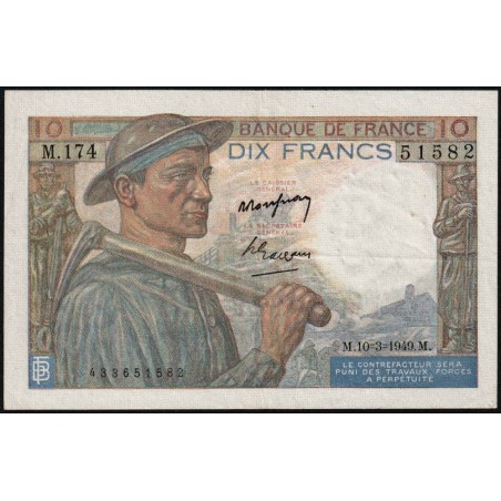 F 08-20 - 10/03/1949 - 10 francs - Mineur - Série M.174 - Etat : SUP