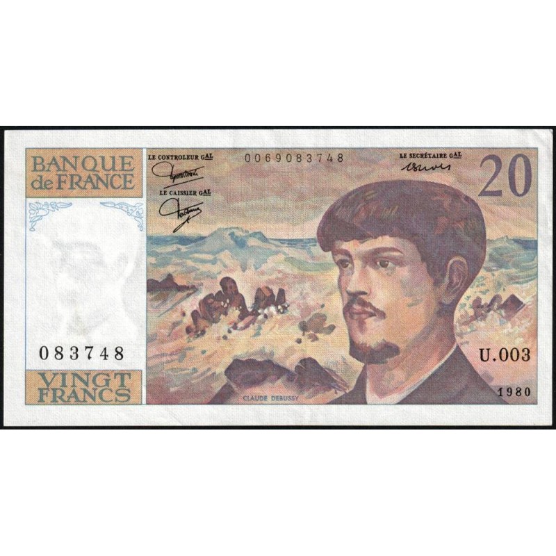 F 66-01 - 1980 - 20 francs - Debussy - Série U.003 - Etat : SUP+