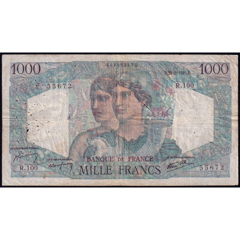 F 41-07 - 23/08/1945 - 1000 francs - Minerve et Hercule - Série R.100 - Etat : B+
