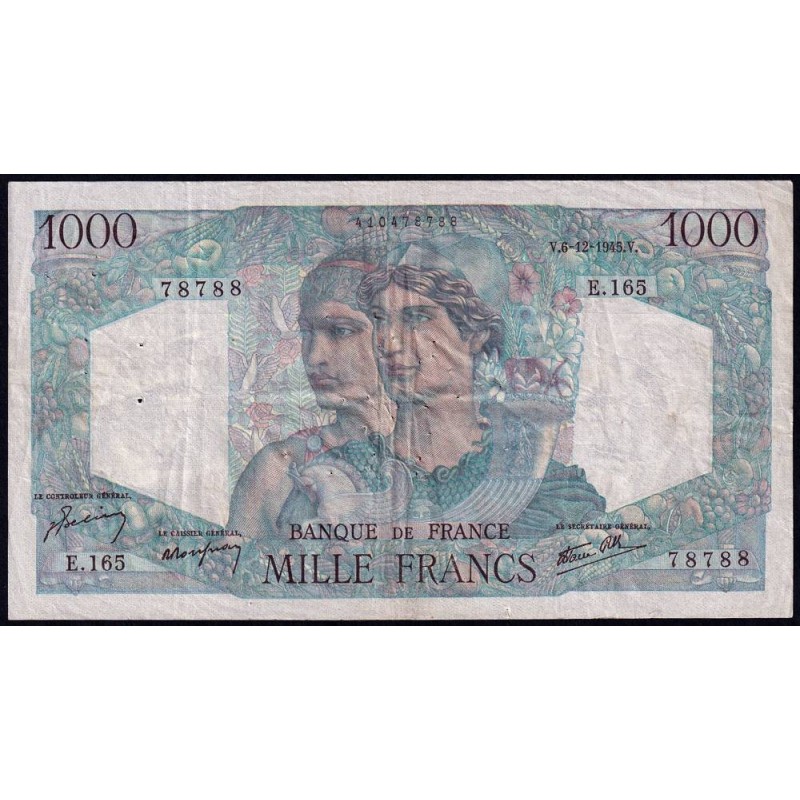 F 41-09 - 06/12/1945 - 1000 francs - Minerve et Hercule - Série E.165 - Etat : TTB-