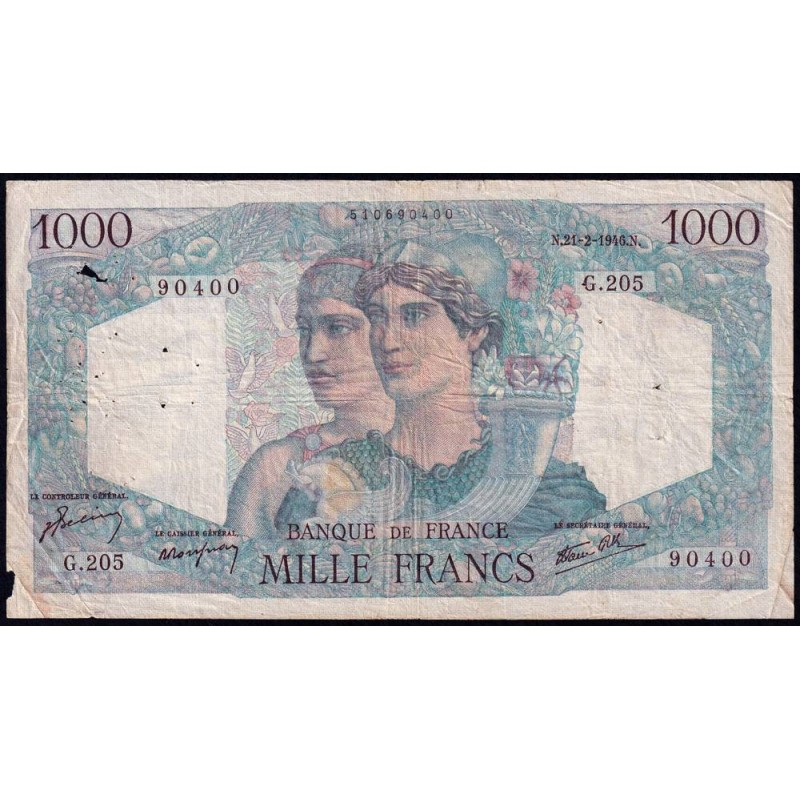 F 41-11 - 21/02/1946 - 1000 francs - Minerve et Hercule - Série G.205 - Etat : TB-