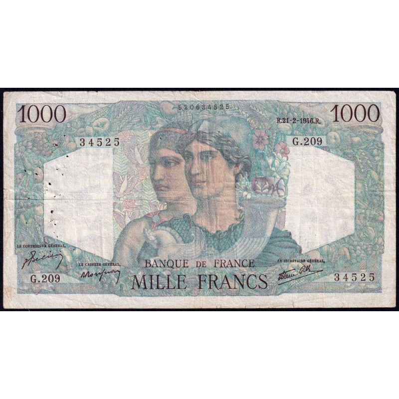 F 41-11 - 21/02/1946 - 1000 francs - Minerve et Hercule - Série G.209 - Etat : TB-