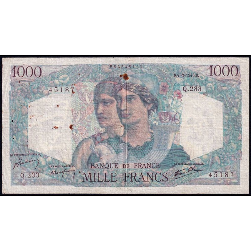 F 41-12 - 07/03/1946 - 1000 francs - Minerve et Hercule - Série Q.223 - Etat : TB