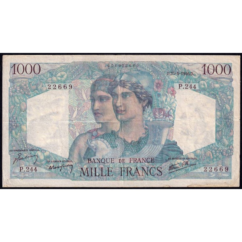 F 41-13 - 25/04/1946 - 1000 francs - Minerve et Hercule - Série P.244 - Etat : TB+