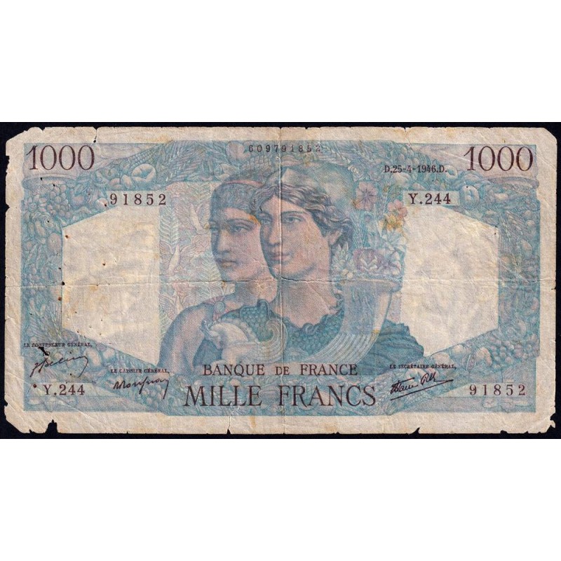 F 41-13 - 25/04/1946 - 1000 francs - Minerve et Hercule - Série Y.244 - Etat : B-