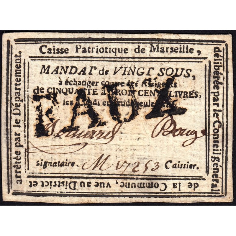 Bouche du Rhône - Marseille - Kolsky 13-87 - 20 sous - Faux - Etat : TTB+