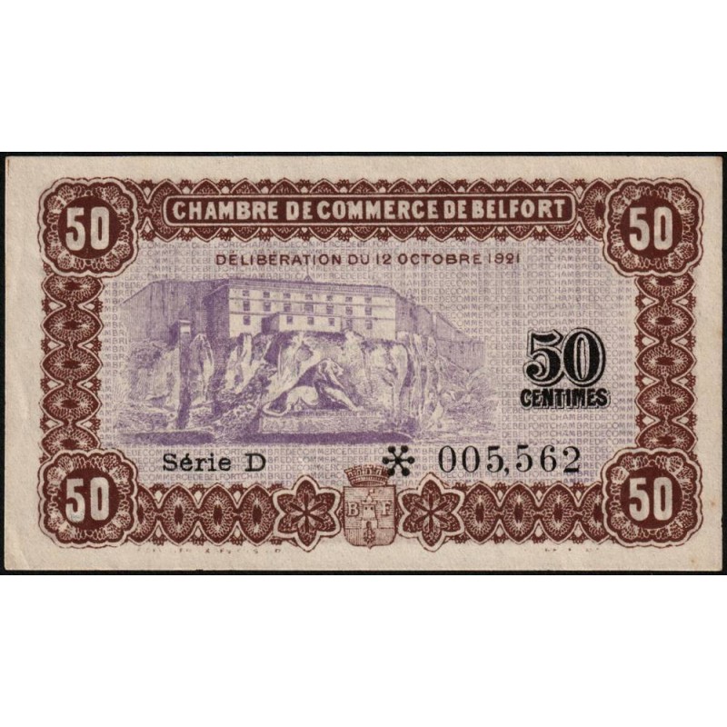 Belfort - Pirot 23-56 - 50 centimes - Série D - 12/10/1921 - Etat : SUP