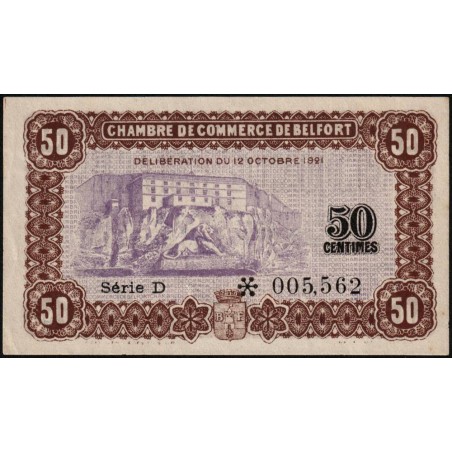 Belfort - Pirot 23-56 - 50 centimes - Série D - 12/10/1921 - Etat : SUP