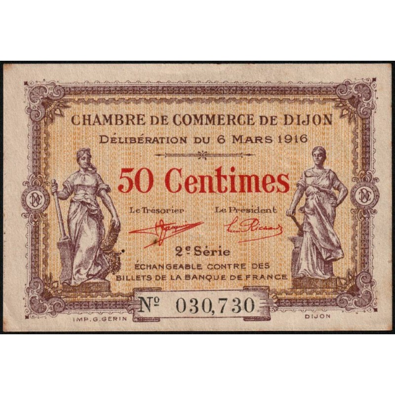 Dijon - Pirot 53-7 - 50 centimes - 2e série - 06/03/1916 - Etat : TTB+