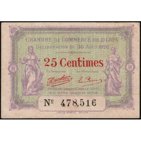 Dijon - Pirot 53-23 - 25 centimes - 30/08/1920 - Etat : TTB+