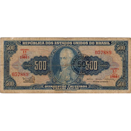 Brésil - Pick 186a - 50 centavos / 500 cruzeiros - Série 1864 - Estampa 1 - 1967 - Etat : TB