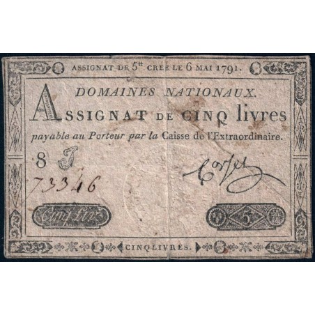 Assignat 12a - 5 livres - 6 mai 1791 - Série 8J - Etat : TB-