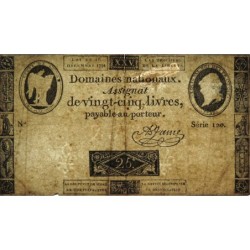 Assignat 22a - 25 livres - 16 décembre 1791 - Série 120 - Etat : TB-