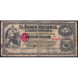 Rép. Dominicaine - Pick S133 - 5 pesos - Série E - 1898 - Annulé - Etat : TB-