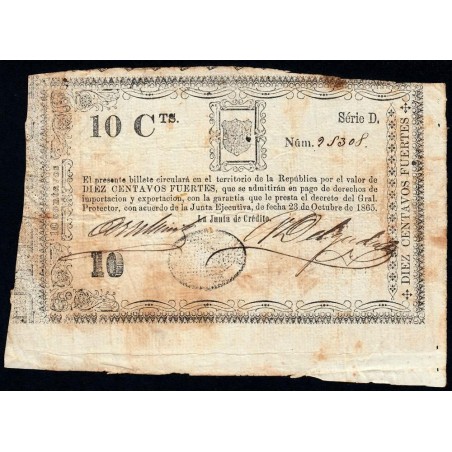 Rép. Dominicaine - Pick 28 - 10 centavos fuertes - Série D - 23/10/1865 - Etat : TTB
