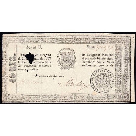 Rép. Dominicaine - Pick 38 - 40 centavos - Série B - 26/03/1867 - Etat : TB