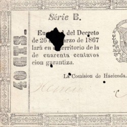 Rép. Dominicaine - Pick 38 - 40 centavos - Série B - 26/03/1867 - Etat : TB
