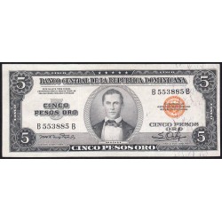 Rép. Dominicaine - Pick 68 - 5 pesos oro - Série BB - 1955 - Etat : SPL+