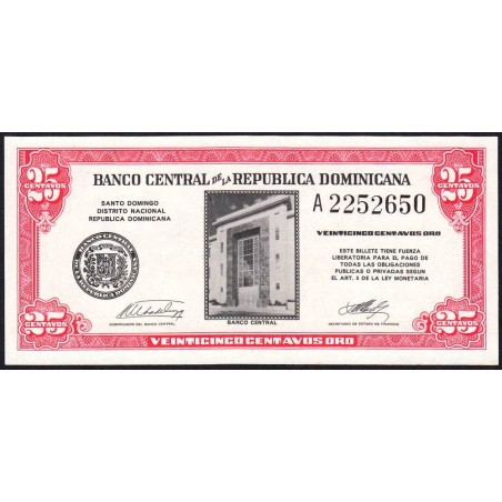 Rép. Dominicaine - Pick 87a - 25 centavos oro - Série A - 1962 - Etat : NEUF