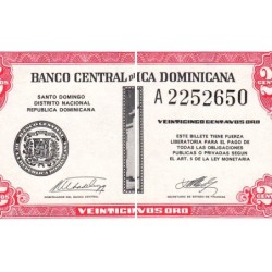 Rép. Dominicaine - Pick 87a - 25 centavos oro - Série A - 1962 - Etat : NEUF