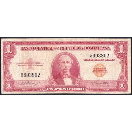 Rép. Dominicaine - Pick 91a_1 - 1 peso oro - Sans série - 1962 - Etat : TB