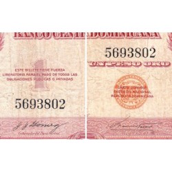 Rép. Dominicaine - Pick 91a_1 - 1 peso oro - Sans série - 1962 - Etat : TB