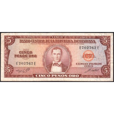 Rép. Dominicaine - Pick 100a_1 - 5 pesos oro - Série EE - 1965 - Etat : TB+