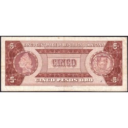 Rép. Dominicaine - Pick 100a_1 - 5 pesos oro - Série EE - 1965 - Etat : TB+