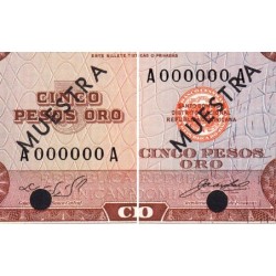 Rép. Dominicaine - Pick 100a_1s - 5 pesos oro - Série AA - 1965 - Spécimen - Etat : NEUF