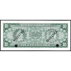 Rép. Dominicaine - Pick 101a_1s - 10 pesos oro - Série AA - 1965 - Spécimen - Etat : NEUF