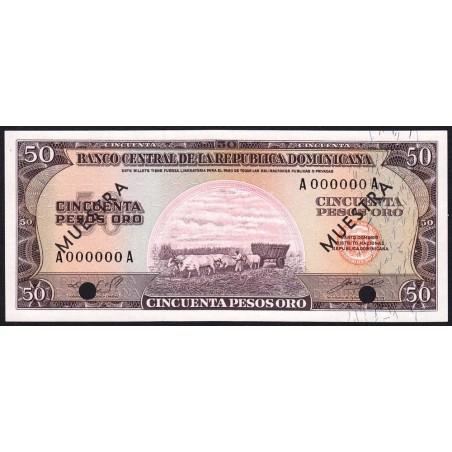 Rép. Dominicaine - Pick 103a_1s - 50 pesos oro - Série AA - 1965 - Spécimen - Etat : NEUF