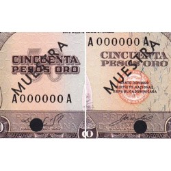 Rép. Dominicaine - Pick 103a_1s - 50 pesos oro - Série AA - 1965 - Spécimen - Etat : NEUF