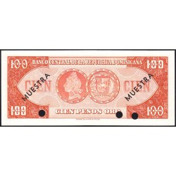 Rép. Dominicaine - Pick 104a_1s - 100 pesos oro - Série AA - 1965 - Spécimen - Etat : NEUF