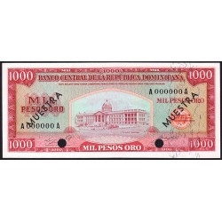 Rép. Dominicaine - Pick 106a_1s - 1'000 pesos oro - Série AA - 1965 - Spécimen - Etat : NEUF
