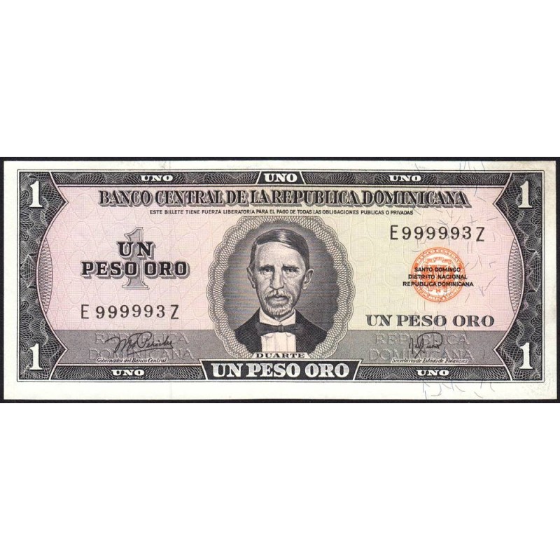 Rép. Dominicaine - Pick 108a_4 - 1 peso oro - Série EZ - 1967 - Etat : SPL+
