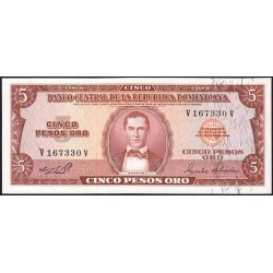 Rép. Dominicaine - Pick 109a_1 - 5 pesos oro - Série VV - 1975 - Etat : pr.NEUF