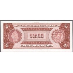 Rép. Dominicaine - Pick 109a_1 - 5 pesos oro - Série VV - 1975 - Etat : pr.NEUF