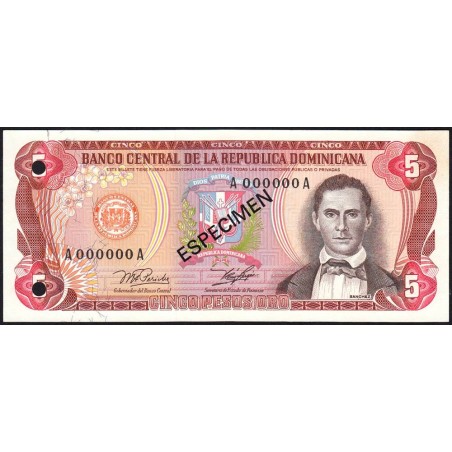 Rép. Dominicaine - Pick 118as - 5 pesos oro - Série AA - 1978 - Spécimen - Etat : NEUF
